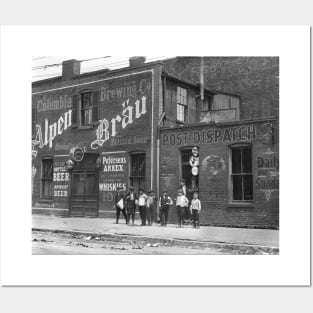 Newsboys Outside a Saloon, 1910. Vintage Photo Posters and Art